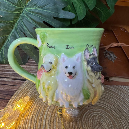 Custom 3D Pet Relief Mug – Bespoke Personalized Dog & Cat Ceramic Cup with Elegant Floral Details | Unique Gift & Touching Memorial
