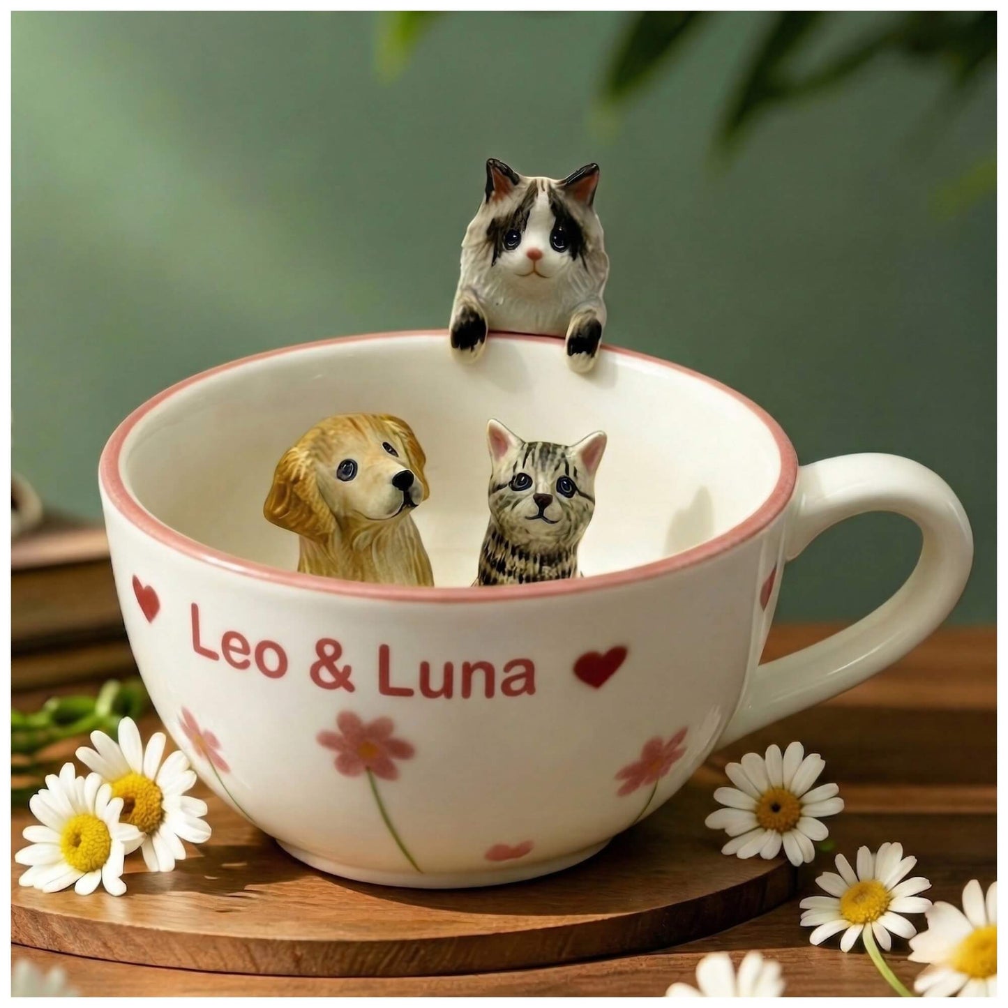 Custom Hand-Crafted 3D Pet Mug – 100% Hand-Kneaded Personalized Ceramic Dog & Cat Cup with Lifelike Likeness | Unique Gift & Keepsake for Pet Owners