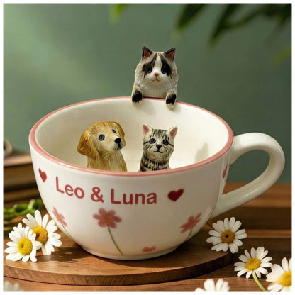 Custom Hand-Crafted 3D Pet Mug – 100% Hand-Kneaded Personalized Ceramic Dog & Cat Cup with Lifelike Likeness | Unique Gift & Keepsake for Pet Owners